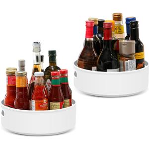 Semlos 2 Packs Lazy Susan Turntable Cupboard Organizer, Multi-Functional Spice Rack for Kitchen Storage, Revolving Under-Sink Organizers Condiment Holder, Non Skid Storage Racks 9 Inch