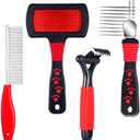 4 Pieces Pet Grooming Kit - Dematting Combs, Slicker Brush, and Steel Comb for Removing Knots and Hair from Dogs, Cats, and Poodles