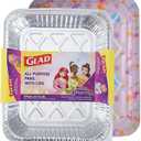 Glad Disposable Aluminum All Purpose Pans in Disney Princess Pattern, 3ct with Lids | Disney Party Platter Foil Steam Pans | 12.5 x 10.2 x 2.16 Aluminum Pan | Disposable Steamware