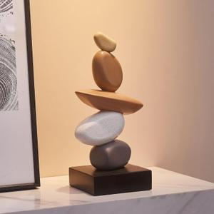 Fake Sandstone Statue Home Decor for Living Room, Modern Resin Stone Sculptures for Coffee Table Decor, Gery and White Statue for Shelf Bookshelf Decorations