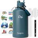 Swigina [2IN1 LID] Gallon Insulated Water Bottle with Silicone Boot (48hrs Cold/24hrs Hot)  DIY Stickers, Leakproof, BPA Free, 128 oz