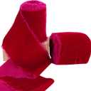 2 Rolls Hot Pink Velvet Ribbon - 3 Inch Handmade Fringe Frayed Silk Velvet Ribbon Raw Edge for Wreaths, Flower Bouquets, Dress Sash, Baby Showers, Weddings - 6 Yards