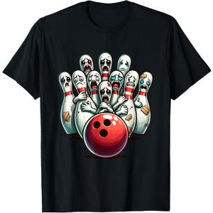 Funny Bowling Pin Faces for Bowling Lover, Men Kids Bowler T-Shirt