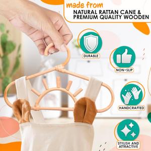 3Pcs 12.2 Inch Rattan Closet Hanger for Kids Clothes - Baby Clothes Organizer Bamboo Room Accessories for Kids Closet Hangers - Childrens Wood Hangers Small Closet Organizer Kids Garment Rack