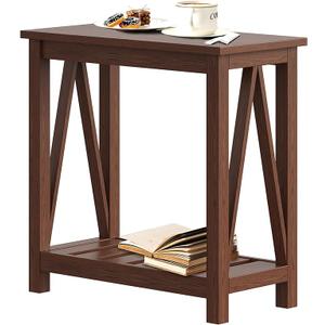ChooChoo Farmhouse End Table, Narrow Side Table, Slim End Table with Storage Shelf for Small Spaces, Rustic Nightstand, for Living Room, Bedroom Walnut