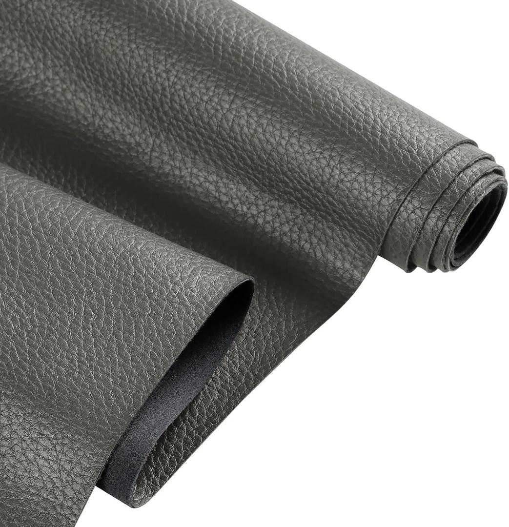 Faux Leather Fabric, 55" W Ultra-Soft Touch PU Lychee Pattern Vinyl Upholstery Fabric by The Yard, 1.15mm Thick 350GSM Synthetic Leather for Crafting, DIY Projects, Furniture & Bags, Grey 1 Yard