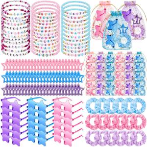 Quelay 162 Pcs/18 Sets Kpop Party Favors Friendship Gifts Includes Scrunchies Hair Clips Bead Bracelets Sunglasses Organza Gift Bags for Popular Singer Party Favors Y2k Fans Birthday(Star)