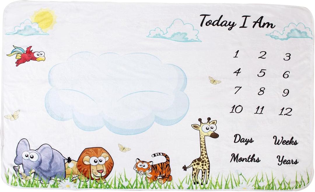 vmaisi Baby Milestone Blanket Gifts - Newborn Boy & Girl Monthly Year Infant Growth Blankets Nursery Swaddling Blankets (Blue Cloud, Single Printed)