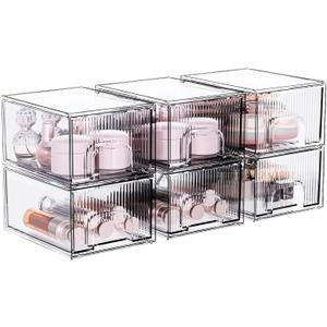 ZHIAI 6 Pack Clear Stackable Storage Drawer, Acrylic Drawer, Cosmetic Organizer, Plastic Organizer for Dresser, Under, Kitchen Cabinet, Pantry, Home Organization and Storage