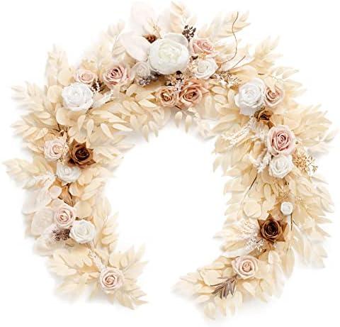 Ling's Moment Flower Garland - 6FT Eucalyptus & Rose - Sweetheart Table Decor for Wedding Reception, Artificial Floral Garland for Mantle, Thanksgiving, Christmas Decoration, White & Beige Ling's Moment Flower Garland - 6FT Eucalyptus & Rose - Sweetheart Table Decor for Wedding Reception, Artificial Floral Garland for Mantle, Thanksgiving, Christmas Decoration, White & Beige