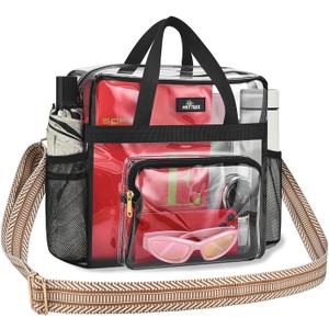 MAY TREE Clear Bag for Stadium Events, 12x6x16 Clear Tote Bag with Removable Strap, Transparent Bag for Concert Sports Gym, White Guita-Strap