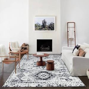 FinRc 4x6 Rugs for Living Room, Washable Vintage Floral Bedroom Rug, Non-Slip Low Pile Area Rug, Ultra-Thin Foldable Accent Indoor Carpet for Kitchen Dining Room Kids Room Home Office Grey