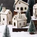 Hiboom 12 Pcs DIY Christmas Village Sets Wood Peaked Roof Houses Christmas Mini Wooden House Gift for Winter Xmas Party Decorations