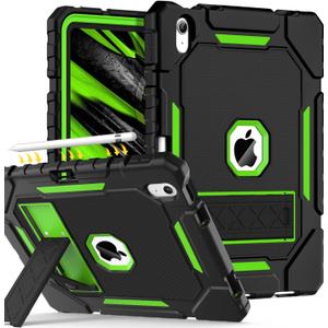 Grifobes for iPad A16 Case 11th Generation 11 inch 2025 / iPad 10th Generation Case 10.9 inch 2022, Heavy Duty Military Grade Shockproof Cover with Pencil Holder for i Pad 11/10 (Black+Green)