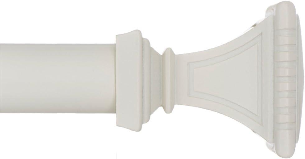 Ivilon Decorative Window Curtain Rod - Carved Square Finials, 1 1/8 in Rod, 28 to 48 in. White/Ivory