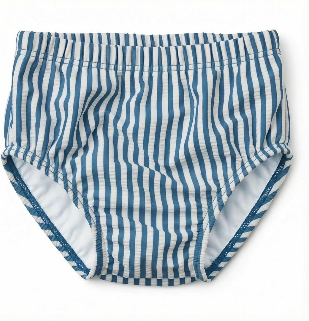 Baby Toddler Boy Swim Diaper Washable Waterproof Reusable Swim Pant Organic Seersucker Blue Stripe Swimsuit 18-24 Month