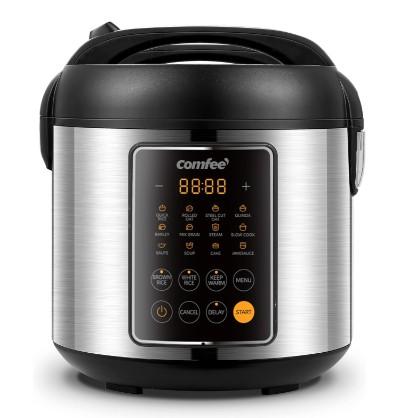 COMFEE' Rice Cooker, 14-in-1 Stainless Steel Multi Cooker, Slow Cooker, Steamer, Sauté, and Warmer, 5.3 QT, 20 Cups Cooked (10 Cups Uncooked), Brown Rice, Quinoa and Oatmeal