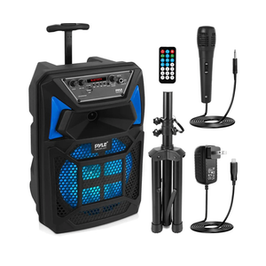 Pyle Bluetooth PA Speaker & Microphone System - Portable Karaoke Speaker with Wired Mic, Built-in LED Party Lights, FM Radio, MP3/USB/Micro SD Readers, Speaker Stand (8’’ Subwoofer, 400 Watt MAX)
Missing accessories
