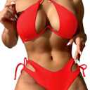 Sexy Bikini for Women Underwire Swimsuits Spaghetti Strap Swimwear Criss Cross Halter Bathing Suit 2 Piece M