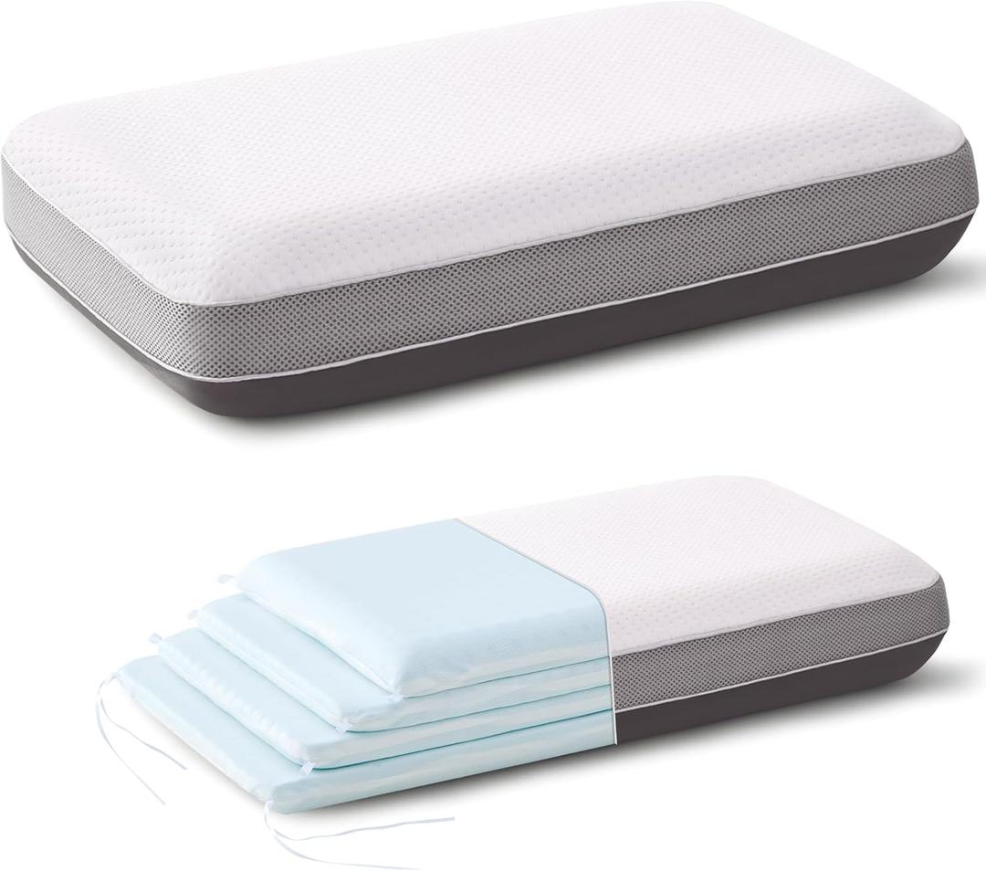 Adjustable Pillow Ultra Thin Pillow for Sleeping Flat Pillow Memory Foam Layer Low Profile Slim Pillow for Stomach, Back, Side Sleepers