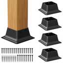 SPACEEUP 4x4 Post Base 5 Pcs Heavy Duty Steel Brackets Internal 3.6" x 3.6" Black Deck Cover Fit Standard Wood Anchor Sleeves
