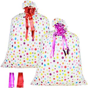 2 Pcs Large Gift Bags Oversized Plastic Storage Bags 48"x 36" with 2 Pcs Pull Flowers for Huge Big Gifts Presents Wrapping Kids Bicycle Bike Goodie Bags, Birthday, Party, New Parents Baby Shower