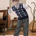 100 Days of School Costume for Boys Old Man Costume for Kids 100th Day of School Grandpa Dress up Outfit Accessories (5-7X, Gray With Navy Blue, Light Gray)