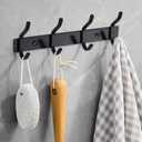Black Wall Hooks, 12 Inch Coat Rack Wall Mount with 4 Hooks, Wall Hooks for Hanging Backpack, Bag, Purse, Clothes, Hat, Coat, Towel | Entryway & Bathroom Storage Organization Hanger
