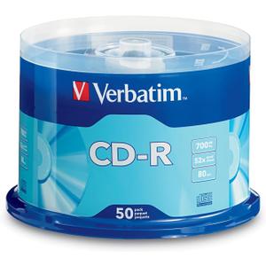 Verbatim CD-R Blank Discs 700MB 80 Minutes 52x Recordable Disc for Data and Music - 50 Pack Spindle, Silver
