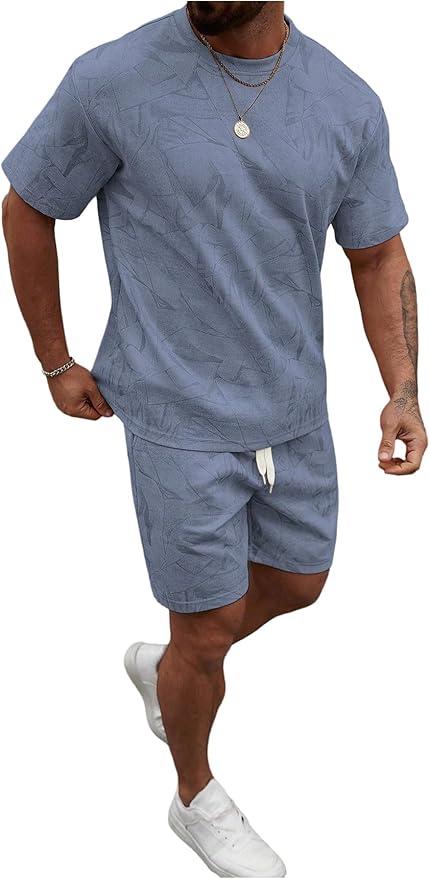 RoseSeek Men's Casual Outfits Short Sleeve Crew Neck Summer T Shirts and Drawstring Shorts Tracksuits Set Size L