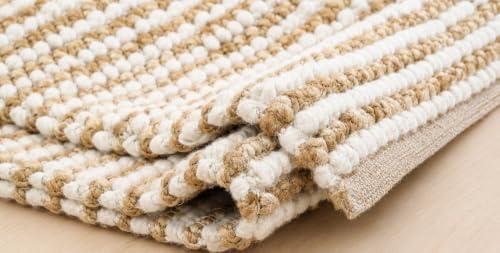 TOTOBERRY Large Jute Wool Loop Area Rugs, Handwoven Natural Fiber Boho Farmhouse Living Room Rug – Natural, 6 x 9 Feet