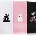 3 Pcs Pink Halloween Hand Towels for Bathroom, Happy Halloween Embroidered Towels Farmhouse Decorative 13.78 x 29.53 Inch Absorbent Soft Cotton for Kitchen Dish Fast Drying Gift