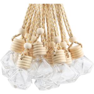 DMuuuDM 20 Pcs 8ml Hanging Car Air Freshener Diffuser,Empty Refillable Clear Glass Essential Diffuser Oil Aromatherapy Fragrance Perfume Pendant Vials with Wooden Caps & Hanging String