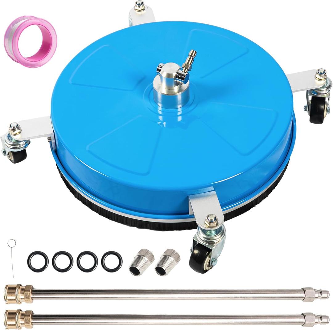 Wexo Palindrog 17" Pressure Washer Surface Cleaner with 4 Wheels, Coated Blue Stainless Steel Power Washer Surface Cleaner for Driveway Sidewalk, 1/4" Quick Connector, 2 Extension Wand, 4000 PSI