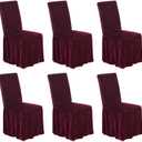 NICEEC Spandex Chair Covers for Dining Chairs Covers Set of 6 Removable Dining Room Chair Covers with Skirt Parson Chair Slipcovers Washable Chair Protector for Kitchen Wedding Party(Wine Red)