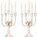 Candelabra Holder 11.8" 5 Candle Candelabras White Candle Holders Metal Candlestick Holders for Candles Floral Table Centerpieces for Holiday Kitchen Reception Fiesta Decorations, 2Pcs