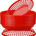 24 Pack Fast Food Baskets, Plastic Fast Food Restaurant Baskets, Bread Fry Baskets Serving Tray for Hot Dogs, Chicken, Burgers, Sandwiches, Fries(Red)