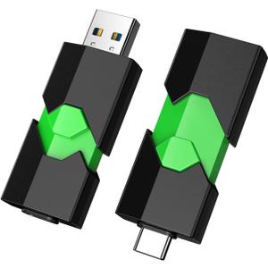 K&ZZ 256GB USB C Flash Drive 1 Pack USB Drive 3.0 Photo Stick Type C Thumb Drives Dual Port Memory Stick for Smartphone Pad Computer iPhone 17 (Green)