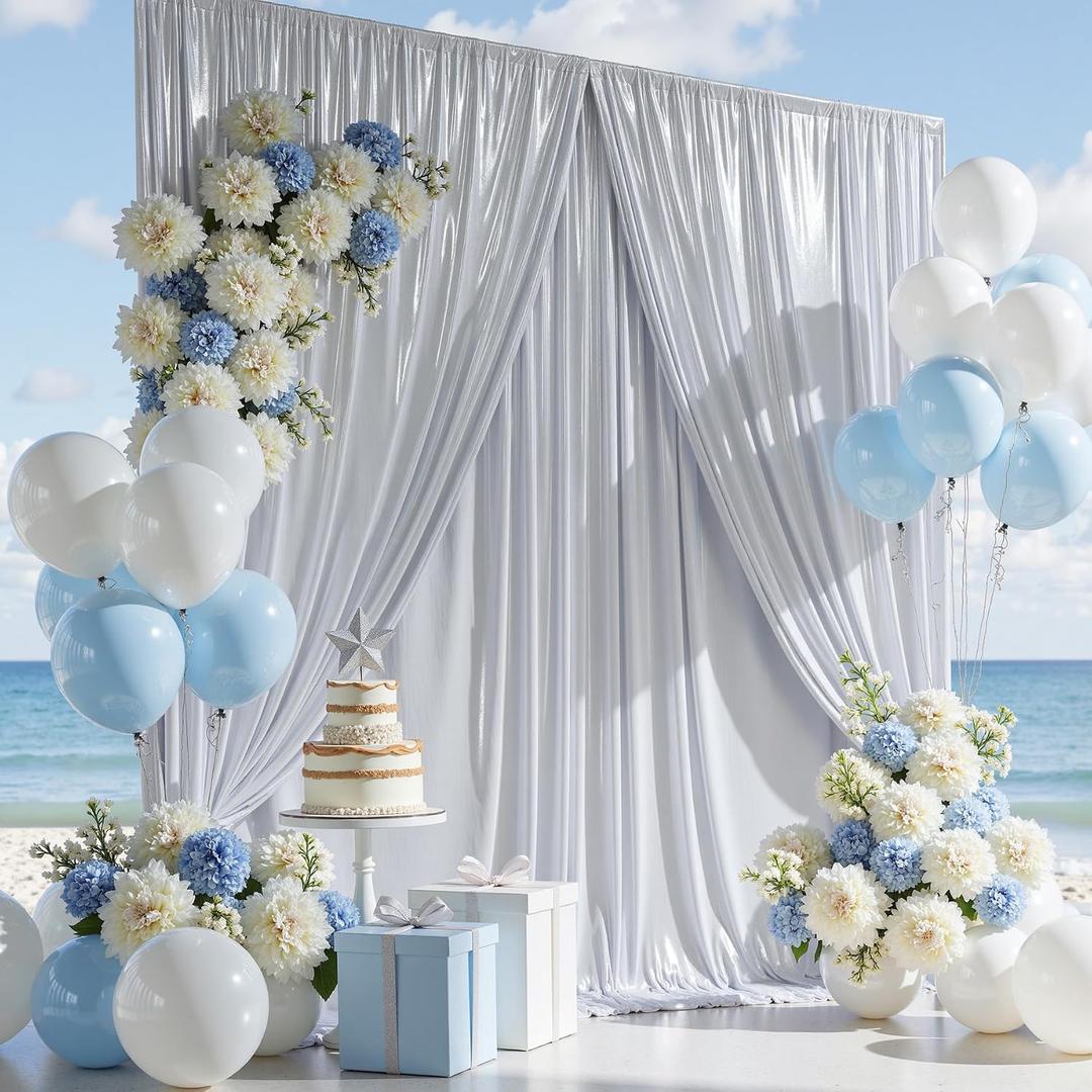 20ft x 10ft Silver Sequin Backdrop Curtain for Parties, Wrinkle Free Thick Glitter Photo Backdrop Drapes 4 Panels 5x10FT Back Drop Cloth Shiny Fabric for Wedding Birthday Photography Background