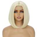 Blonde Bob Wig for Women 12 Inch Straight Blonde Wigs Middle Part Heat Resistant Synthetic Wig