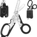 6 in 1 Multi-function Foldable Trauma Shears with Compatible Holster, Outdoor Camping Emergency Tools Emergency Response Scissors with Strap Cutter and Glass Breaker (Black)