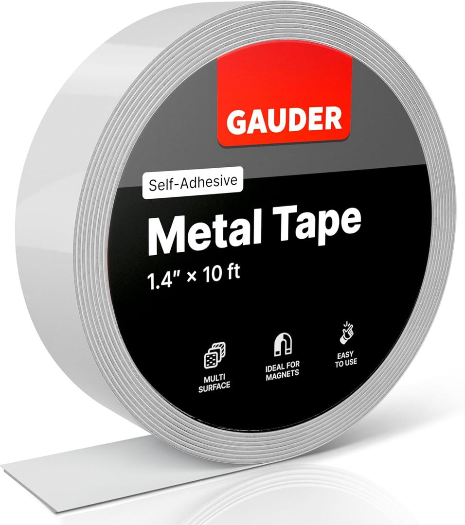 GAUDER Self-Adhesive Metal Tape | Thin Metal Strips for Magnets, Tonies Figures & Shelves | Ferrous Tape (10 ft)