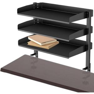 Yuxh Clamp on Desk Shelf 17 inch, Clip on or Under Lightweight Bookshelf for Table Side, Organize Office Workbench, Large,3 Tier