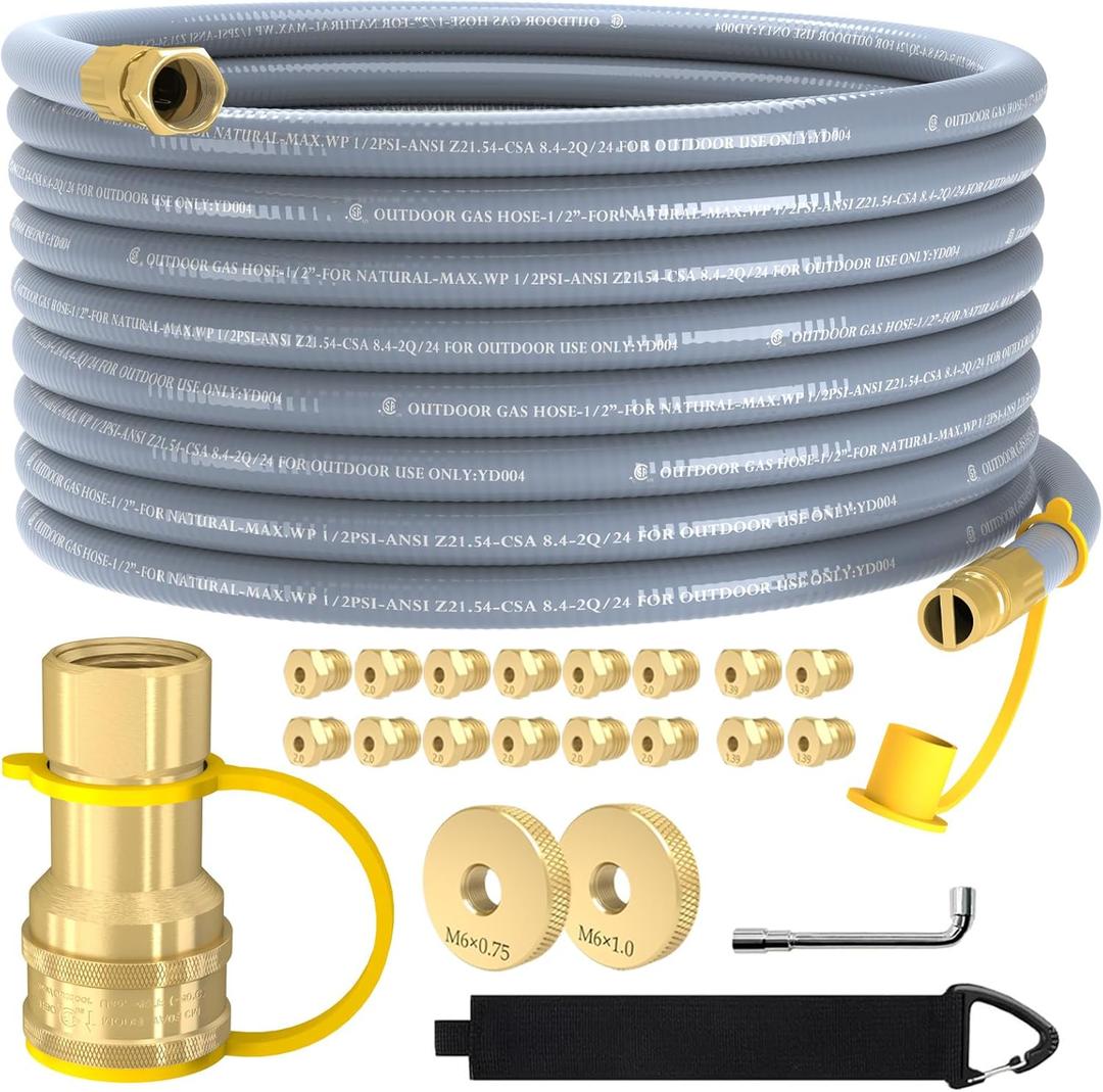 12FT 3/8" Natural Gas Hose, Low Pressure LPG Hose with Quick Connect, For 5249 Blackstone Griddle Weber, Char-Broil,Pizza Oven, Patio Heater and More NG Appliance Propane to Natural Gas Conversion Kit