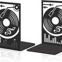 2Pcs Metal Bookends Black Heavy Duty Book Shelf Holders Vinyl Records Decorative Book Ends Used on Desk for Back to School Office Home Library Small Large Heavy Books