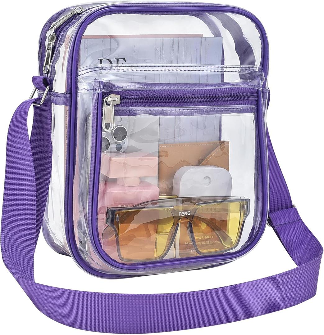 USPECLARE Clear Purse Bag for Stadium Events Clear Messenger Bag for Men and Women (Purple)