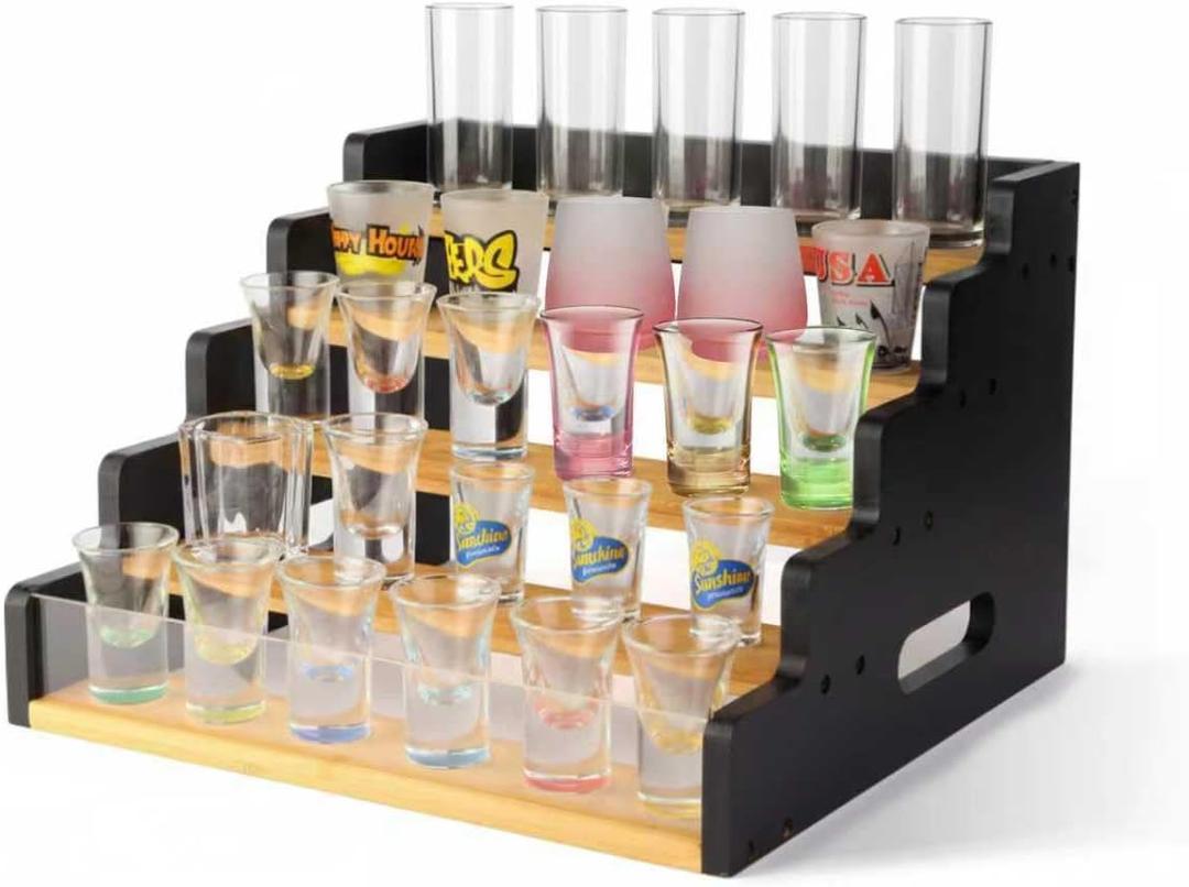 5-Tier Shot Glass Display Rack, Shot Glass Display Shelf, Holds 35 Glasses For Home And Bar Birthday Party Displays