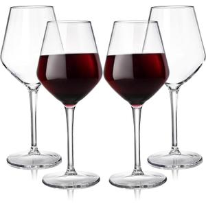Dicunoy 4 Pack Unbreakable Stemmed Glasses, 15 oz Outdoor Plastic Glasses, Plastic Goblets Glassware, Reusable, BPA-Free, Classic Cups for Patio, Poolside, Camping
