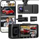 3 Channel Dash Camera for Cars, 4K UHD Dash Cam Front and Rear Inside with 64GB Card, 170°+150°+140° Wide Angle Recording, G-Sensor, Loop Recording, 24H Parking Monitor, Night Vision, 5GHz WiFi