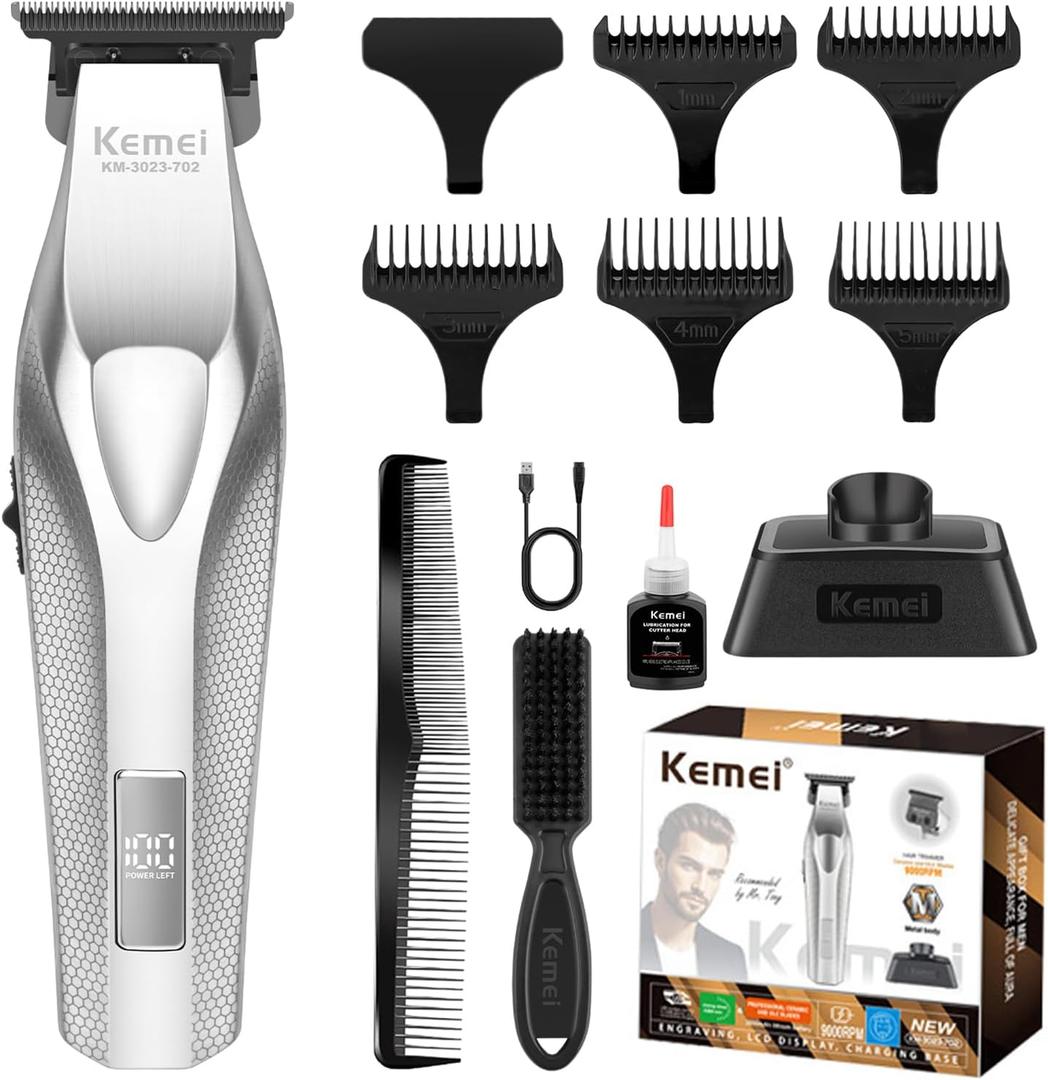 KEMEI KM-3023-702 Professional Hair Clipper for Men, Zero Gapped Cordless Beard Trimmer, Barber Clippers with USB Rechargeable, Edgers, Fade Clipper, Gift for Men